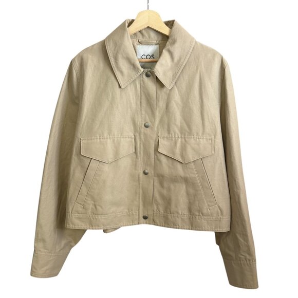 COS Oversized Boxy Crop Jacket Beige 14 Minimalist Quiet Luxury Linen Capsule - Picture 1 of 6